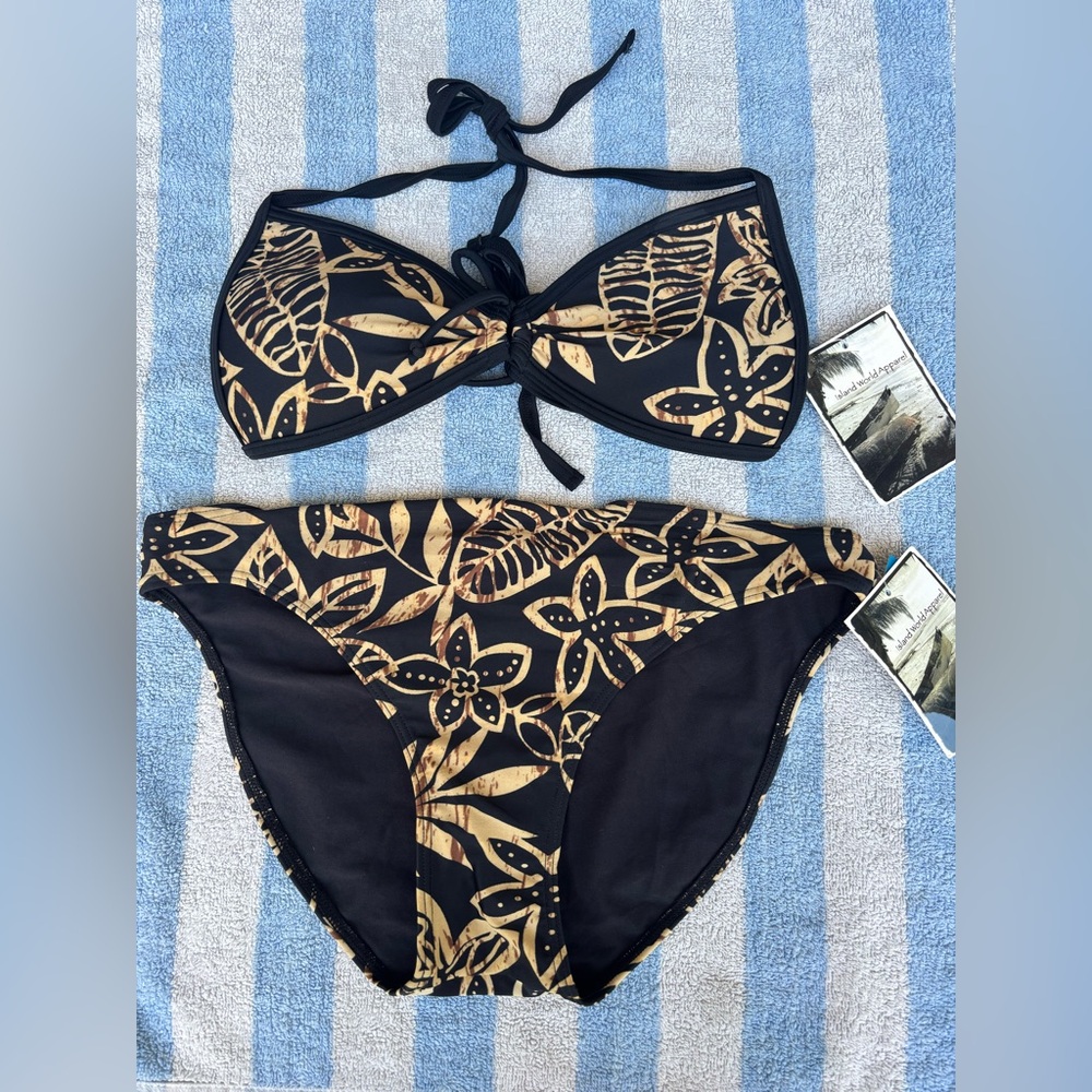 Island world black beige batik Bikini, women’s  S or L, BNWT